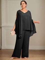 Separates Jumpsuit/Pantsuit V-Neck Floor-Length Chiffon Mother of the Bride Dress With Beading