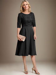 A-line Scoop Knee-Length Lace Chiffon Mother of the Bride Dress