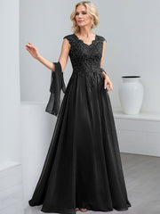 A-Line V-Neck Sleeveless Chiffon Mother Of The Bride Dresses With Lace