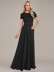 A-Line Scoop Floor-Length Chiffon Mother of the Bride Dress