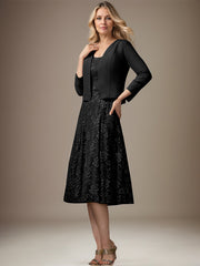 A-line V-Neck Knee-Length Chiffon Lace Mother of the Bride Dress With Beading Sequins