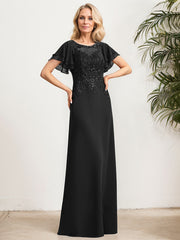 A-line Scoop Illusion Floor-Length Lace Chiffon Mother of the Bride Dress With Sequins