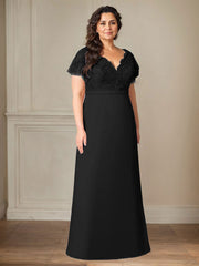 A-Line V-Neck Lace Chiffon Mother of the Bride Dress