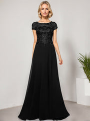 A-line Scoop Illusion Floor-Length Lace Chiffon Evening Dress With Sequins