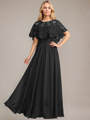 A-line Scoop Illusion Floor-Length Lace Chiffon Mother of the Bride Dress With Sequins
