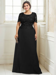 A-line Scoop Floor-Length Lace Chiffon Mother of the Bride Dress With Sequins