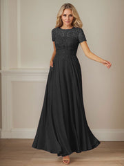 A-Line Boat-neck Sequins Chiffon Mother of the Bride Dress