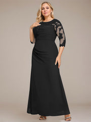 A-line Scoop Floor-Length Chiffon Lace Mother of the Bride Dress With Sequins Beading Pleated