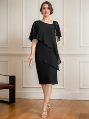 Sheath/Column Asymmetrical Knee-Length Chiffon Mother of the Bride Dress With Sequins Beading