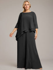 Separates Jumpsuit/Pantsuit Scoop Floor-Length Chiffon Mother of the Bride Dress With Beading