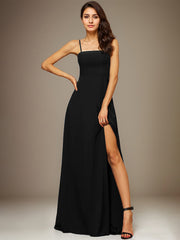 A-line Square Floor-Length Chiffon Evening Dress