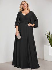 A-line V-Neck Floor-Length Chiffon Lace Mother of the Bride Dress With Sequins Beading
