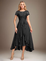 Asymmetrical Sequin Mother of Bride Dress with Appliques