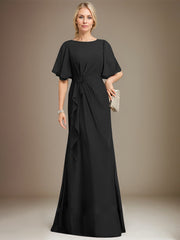 A-line Scoop Floor-Length Chiffon Mother of the Bride Dress With Cascading Ruffles Beading Sequins