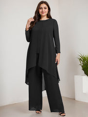 Separates Jumpsuit/Pantsuit Scoop Floor-Length Chiffon Mother of the Bride Dress With Beading Sequins