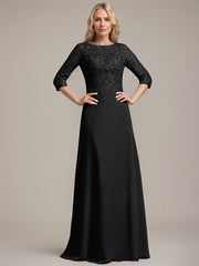 A-line Scoop Floor-Length Lace Chiffon Mother of the Bride Dress