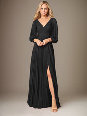 A-Line V-Neck Floor-Length Chiffon Mother of the Bride Dress