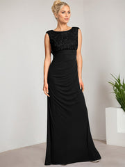 Empire Scoop Floor-Length Mesh Lace Mother of the Bride Dress With Pleated