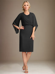 Sheath/Column V-Neck Knee-Length Lace Chiffon Mother of the Bride Dress With Sequins