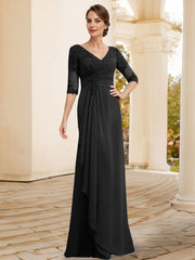 Sheath/Column V-Neck Chiffon Mother Of The Bride Dresses With Appliques Lace