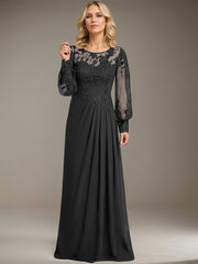 Sheath/Column Scoop Illusion Floor-Length Lace Chiffon Mother of the Bride Dress With Pleated Sequins