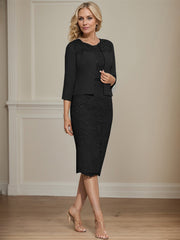 Sheath/Column Scoop Knee-Length Chiffon Lace Mother of the Bride Dress With Beading