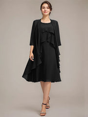 A-line Scoop Knee-Length Chiffon Mother of the Bride Dress With Beading