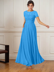 A-Line Boat-Neck Floor-Length Sequins Chiffon Mother of the Bride Dress