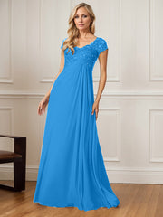 A-Line V-Neck Floor-Length Chiffon Mother of the Bride Dress
