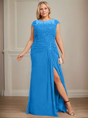 Sheath/Column Scoop Illusion Floor-Length Chiffon Lace Mother of the Bride Dress With Pleated Sequins Beading