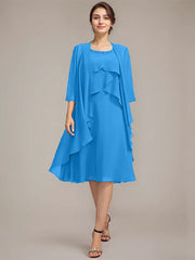 A-line Scoop Knee-Length Chiffon Mother of the Bride Dress With Beading