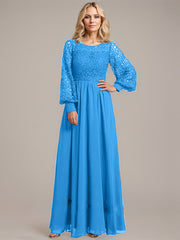 A-line Scoop Illusion Floor-Length Lace Chiffon Mother of the Bride Dress
