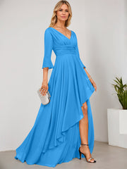 A-line V-Neck Floor-Length Chiffon Mother of the Bride Dress With Cascading Ruffles