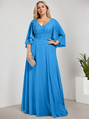 A-line V-Neck Floor-Length Chiffon Lace Mother of the Bride Dress With Sequins Beading