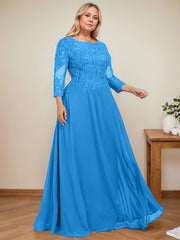 A-line Scoop Floor-Length Lace Chiffon Mother of the Bride Dress With Sequins