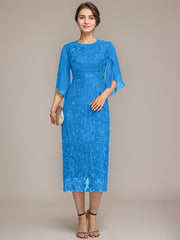 Sheath/Column Scoop Tea-Length Lace Chiffon Mother of the Bride Dress