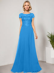 A-line Scoop Illusion Floor-Length Lace Chiffon Evening Dress With Sequins