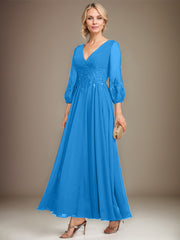 A-line V-Neck Ankle-Length Lace Chiffon Mother of the Bride Dress With Sequins