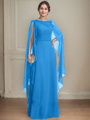 A-line Scoop Floor-Length Chiffon Mother of the Bride Dress With Bow Pleated