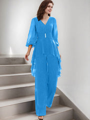 Jumpsuit/Pantsuit Puff Slevees Chiffon Mother Of The Bride Dresses