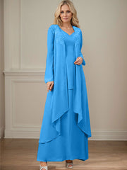 Elegant V-Neck Long Sleeves Floor-Length Mother Of The Bride Dresses WithWrap