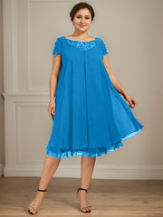 Empire Scoop Illusion Knee-Length Chiffon Lace Mother of the Bride Dress With Sequins Beading