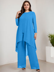 Separates Jumpsuit/Pantsuit Scoop Floor-Length Chiffon Mother of the Bride Dress With Beading Sequins