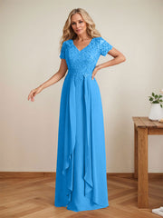 Elegant A-Line Chiffon V-neck Mother of the Brides Dresses Lace Top MOB Dresses