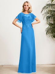 A-line Scoop Illusion Floor-Length Lace Chiffon Mother of the Bride Dress With Sequins