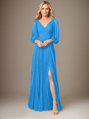 A-Line V-Neck Floor-Length Chiffon Mother of the Bride Dress