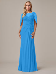A-Line Floor-Length Boat-Neck Lace Capelet Chiffon Mother of the Bride Dress