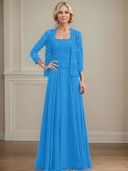 A-Line Square Neckline Chiffon Mother Of The Bride Dresses With Lace