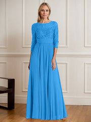 A-Line Scoop Floor-Length Sequins Chiffon Mother of the Bride Dress