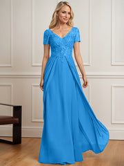 A-line V-Neck Floor-Length Chiffon Lace Mother of the Bride Dress